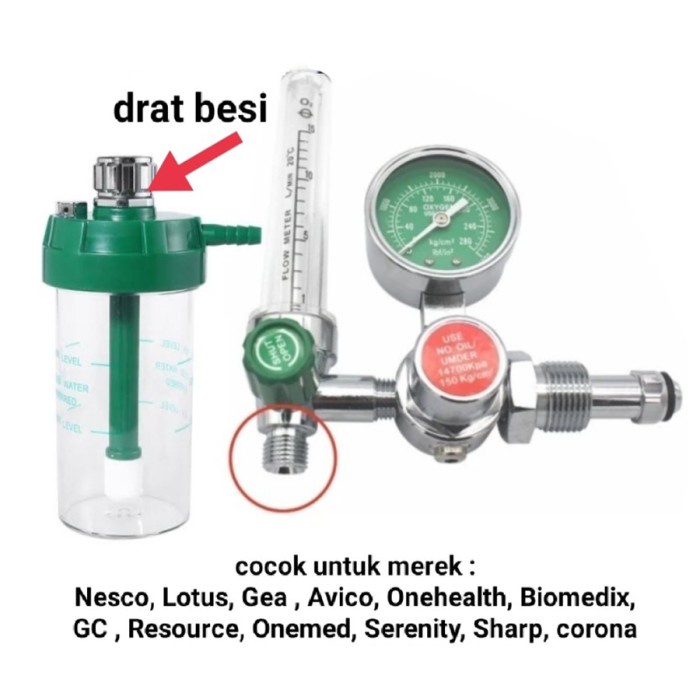 Anand Tabung Humidifier Regulator Oksigen / Botol Regulator Tabung Oksigen
