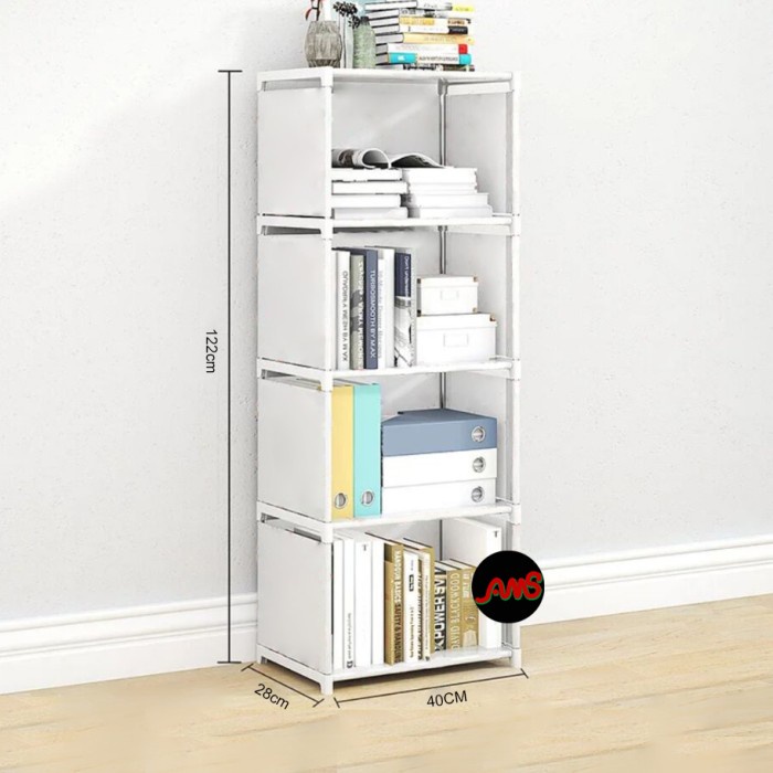 Terlaris ✨-Rak serbaguna 5 tingkat 4 susun rak buku portable lemari multi fungsi - Hitam polos