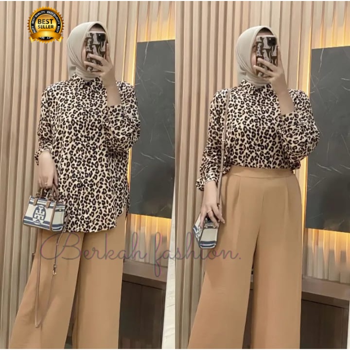 SETELAN MOTIF LEOPART/ SETCEL RAYON MIX CRINKLE / BAJU SETELAN WANITA KEKINIAN / SETELAN MACAN / BER
