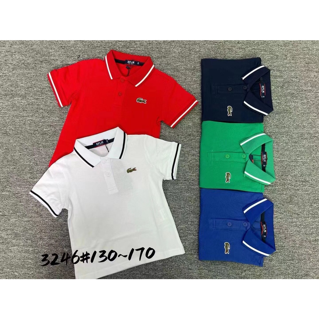 Atasan kaos kemeja polo shirt polos anak laki laki motif lacoste stripe collar & sleeve ( TOP1615 / 