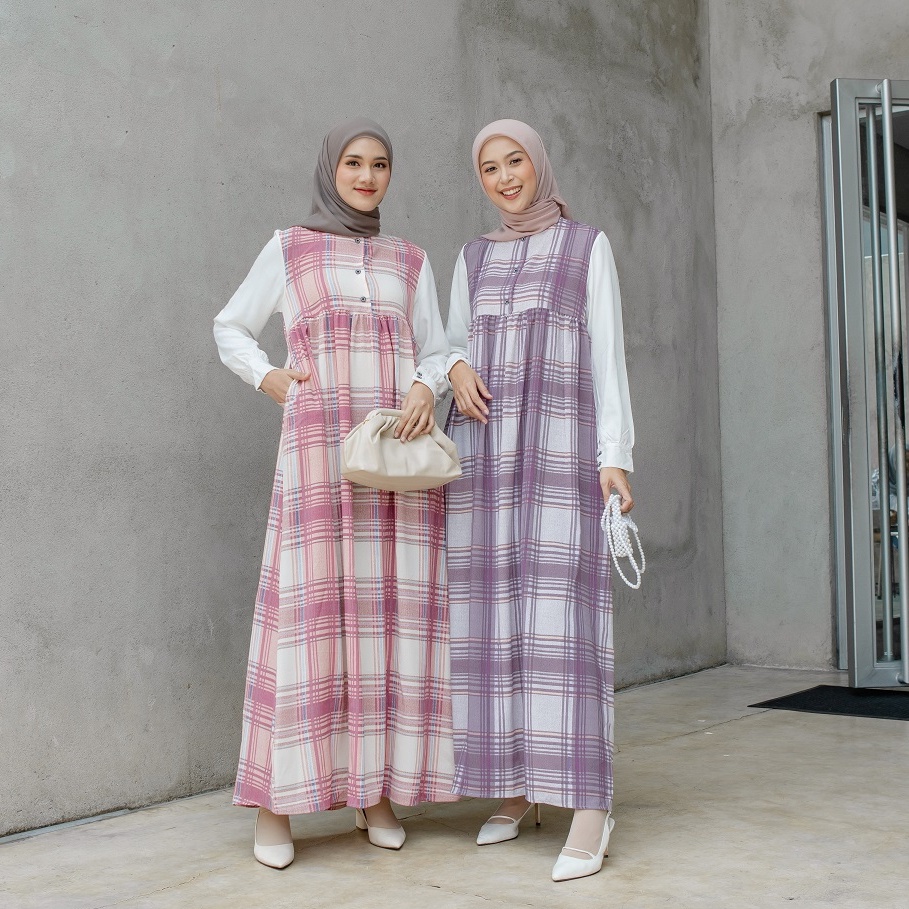 Le Khari Eirene Gamis Crinkle Combi Rayon Twill Gamis Busui Size S - XL