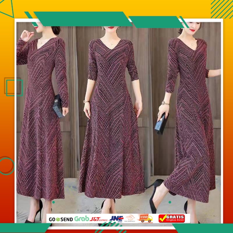 DRESS GAUN PESTA MODEL BARU /2023 Gaun Lengan Panjang Ramping Burgundy Baru / Gaun panjang versi Kor
