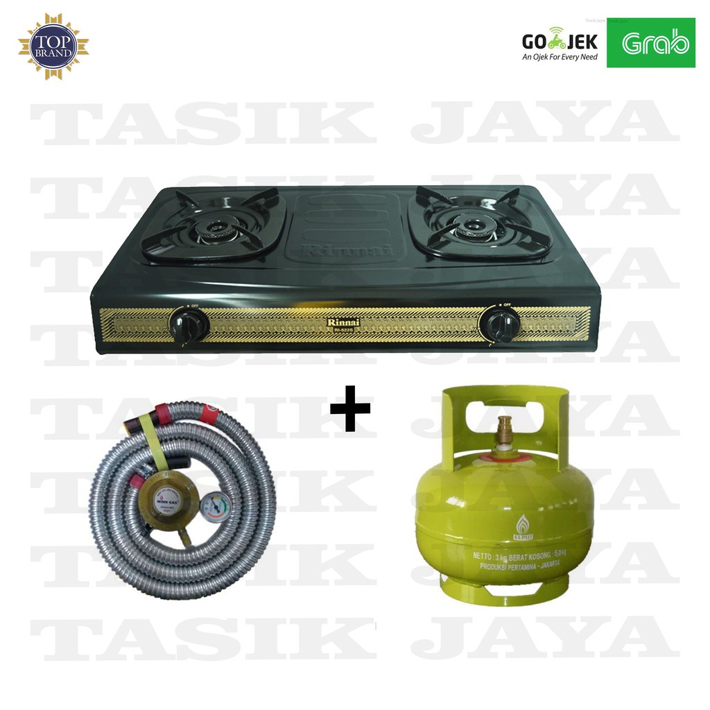 Paket Kompor Gas Rinnai RI-522S 2 Tungku + Tabung 3kg Isi + Selang Regulator Winn Gas