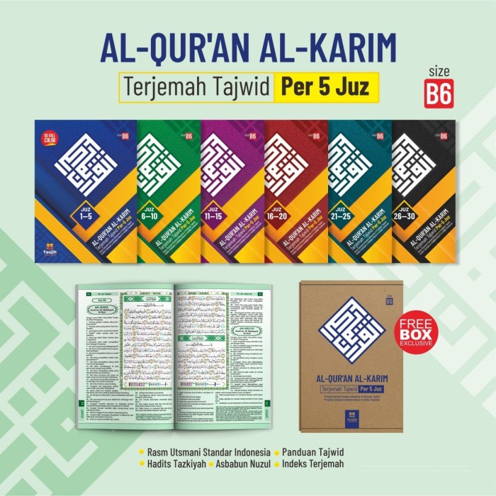 Al Quran Terjemahan Tajwid Per 5 Juz Ukuran B6 AlQuran Qur'an Terjemah Untuk Mudah Menghafal Hafalan