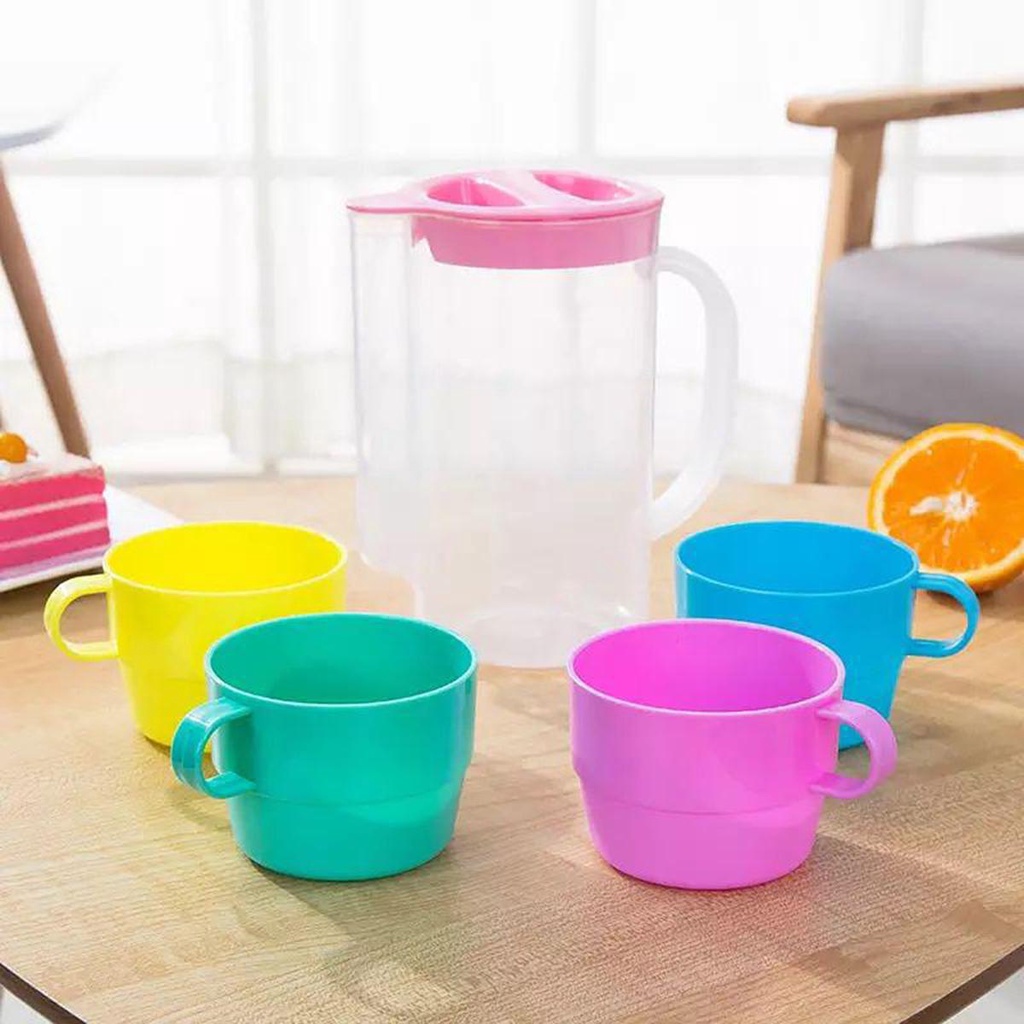 Teapot Set 5 Pcs Teko Set Cangkir Kopi Teapot Desain Unik dan Elegan Plastik Tea Teh Gelas