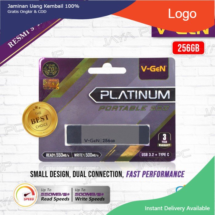 V-Gen SSD Portable Platinum 256GB - VGen 256 GB USB 3.2 Type C