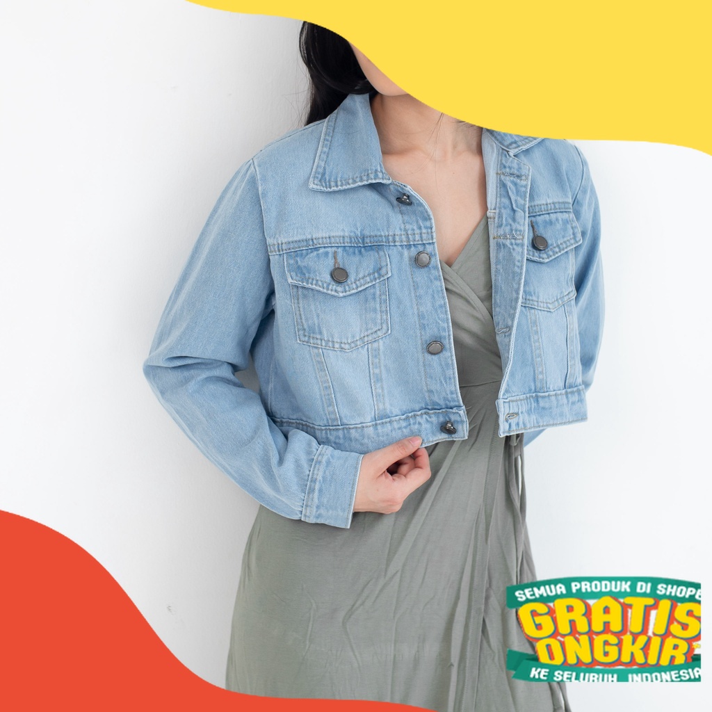 Twosister - Selena Jaket Crop Jeans Basic Polos/ ungu liliac