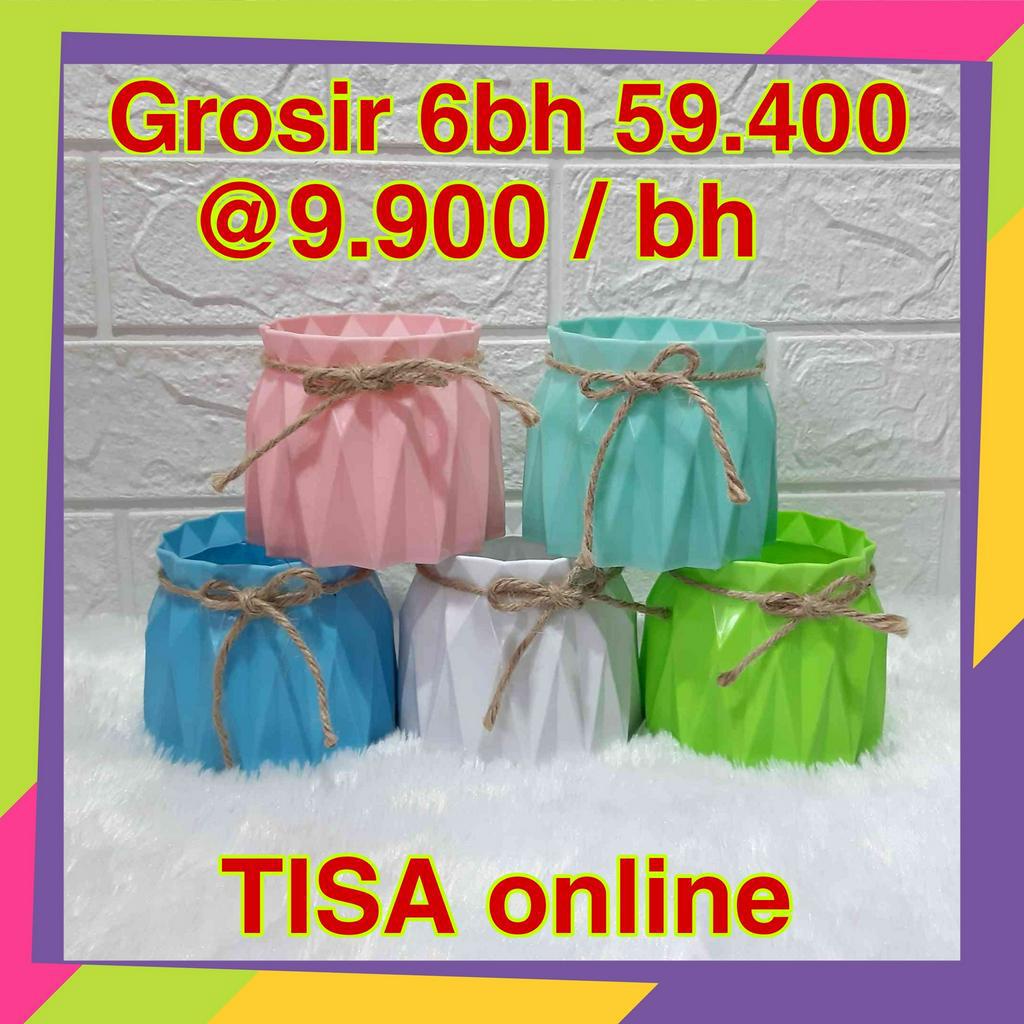 227POTD1 [Grosir] Pot bunga plastik warna model kendi Diamond / Pot bunga tanaman Artificial