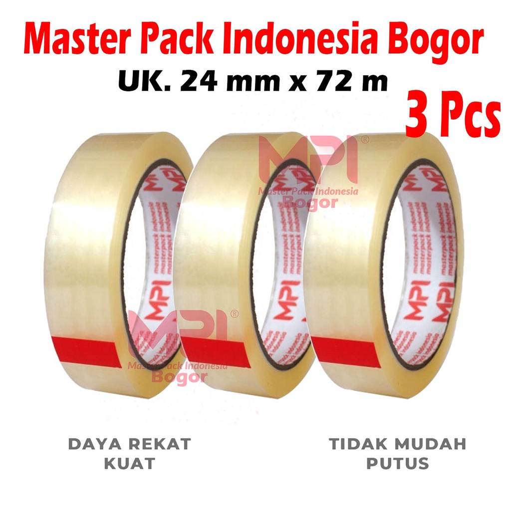 

3 PCS Lakban Isolasi 24mm x 72m / Selotip Kecil 72 Meter - Master Pack Indonesia Bogor