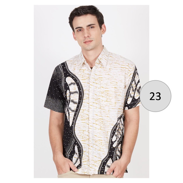 Kemeja Hem Batik Pria Lengan Pendek Hitam Putih 23 - Batik Nulaba