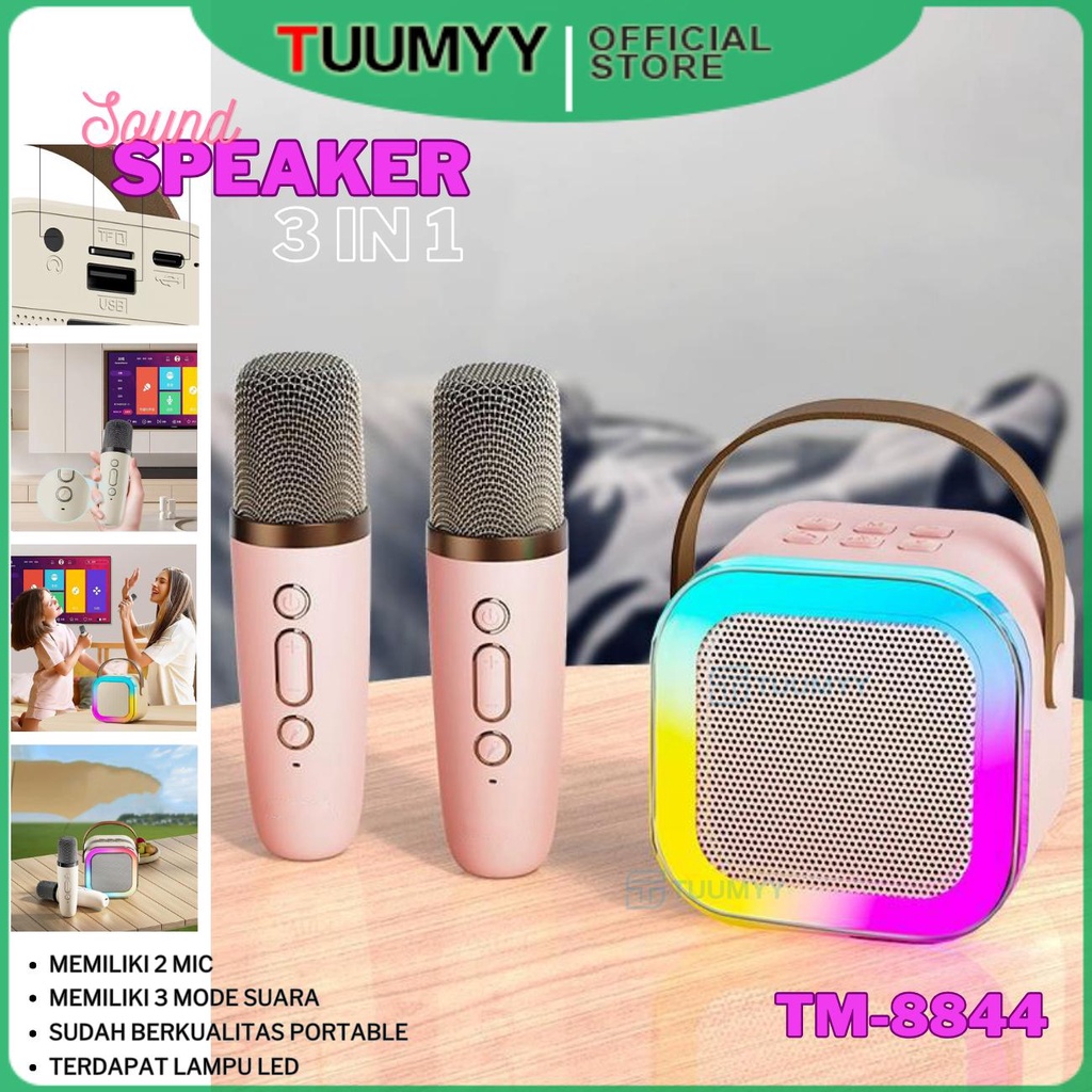 TUMMY [TUUMYY] SPEAKER MICROPHONE KARAOKE 2 MIC SET BLUETOOTH MINI FULL BASS PORTABEL TM-8844 [COD]