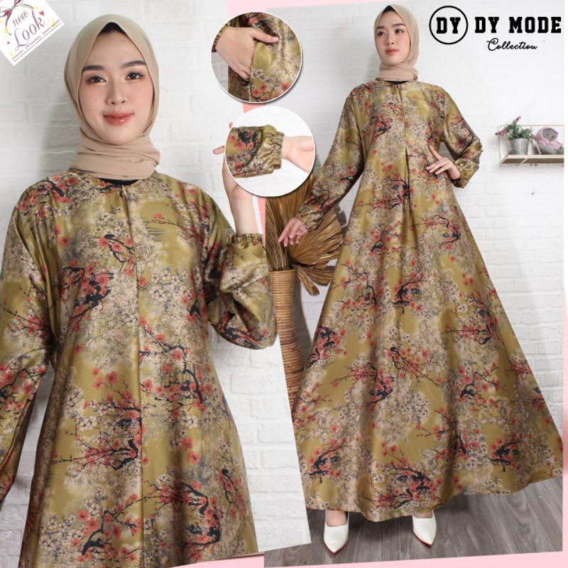 Ready Gamis Dy Mode bahan Armani Silk Premium/almahyra Dress muslim/Gamis Armani Silk jumbo motif Bunga