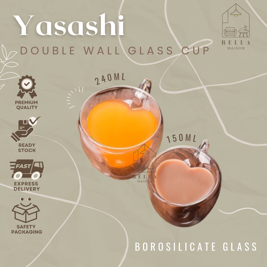 Gelas Kaca Double Wall Bentuk Hati LOVE Mug Glass Cup