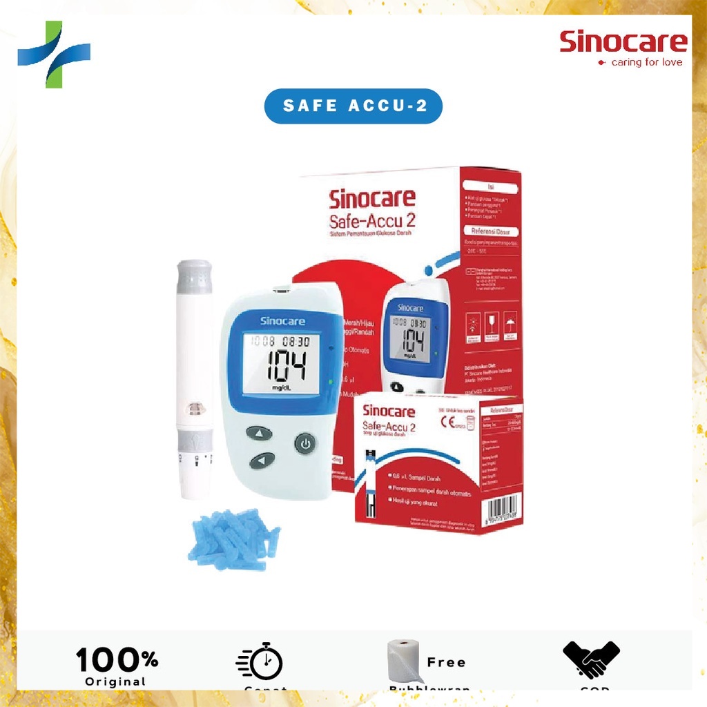 [Paket Swab 50] Sinocare Safe Accu 2 Alat Cek Gula Darah/ Alat Tes Gula Darah/ Alat Ukur Gula Darah