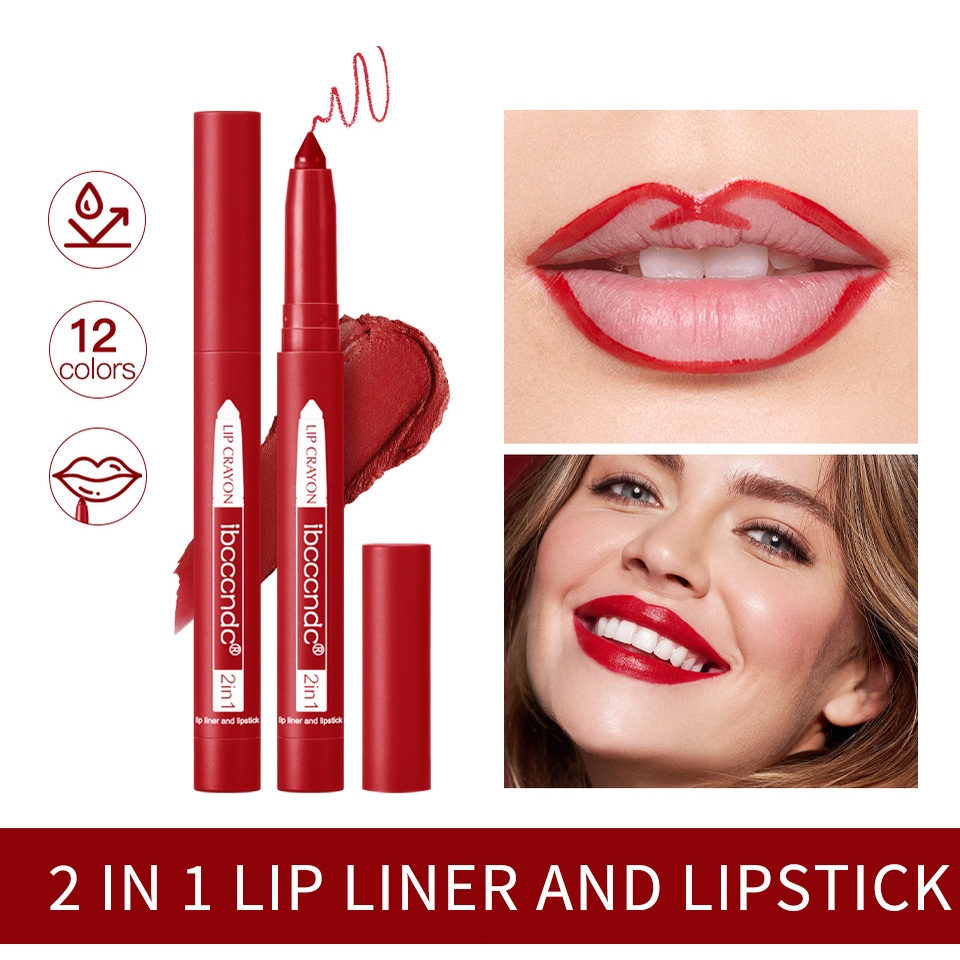 ibcccndc Lip Liner Pencil+Lip Gloss 2 in 1 Matte Lip Liner Pencil 12 Warna Natural Lip Makeup Soft P