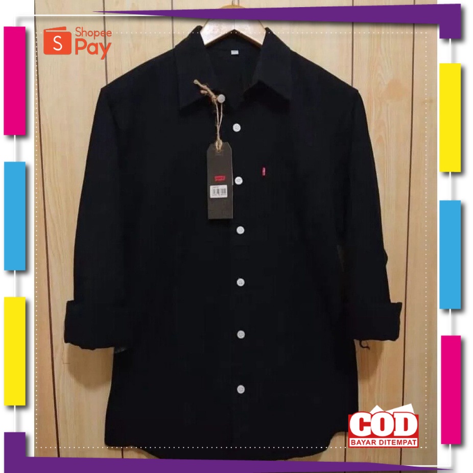 PREMIUM KOREAN STYLE / Terwuwu kemeja panjang pria cowok gatlemen cowok biru navy dongker polos form
