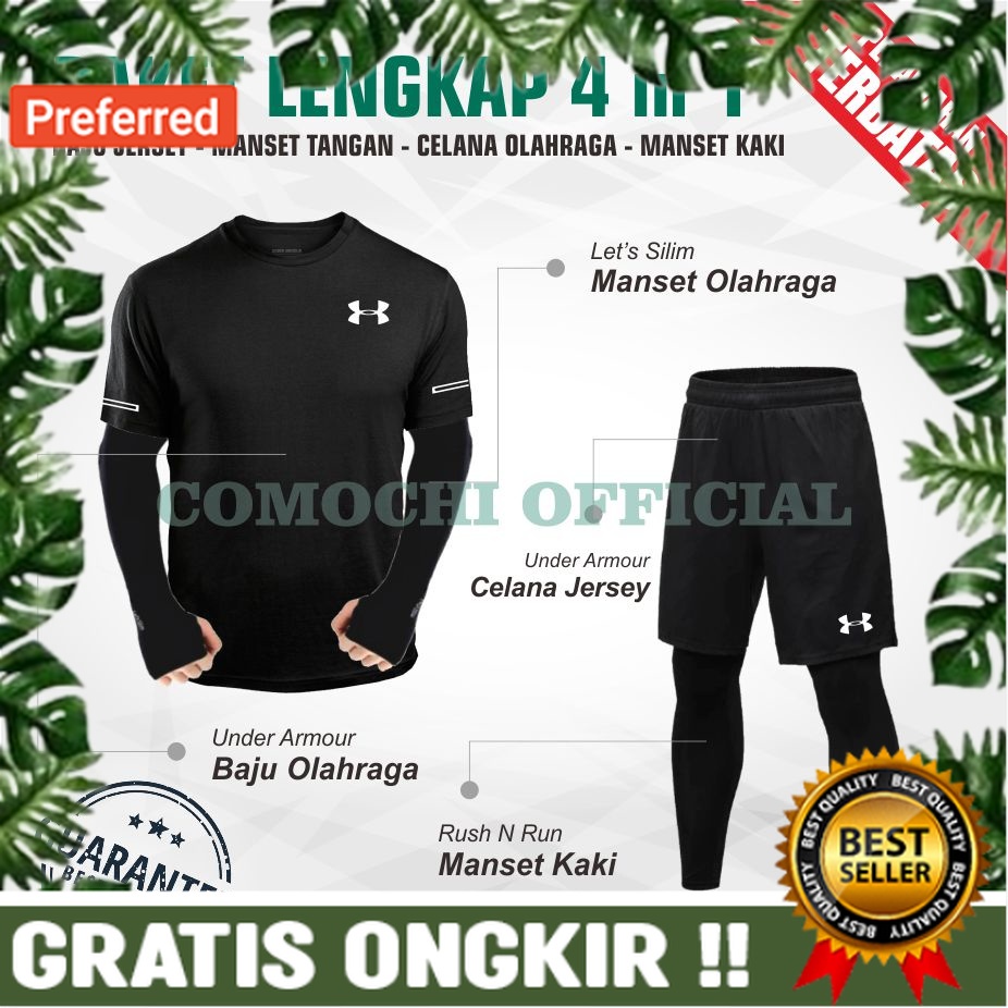 Setelan Olahraga Pria Baju Kaos Olahraga Dryfit Set Pakaian Outdoor Lari Badminton Volly Futsal Runn