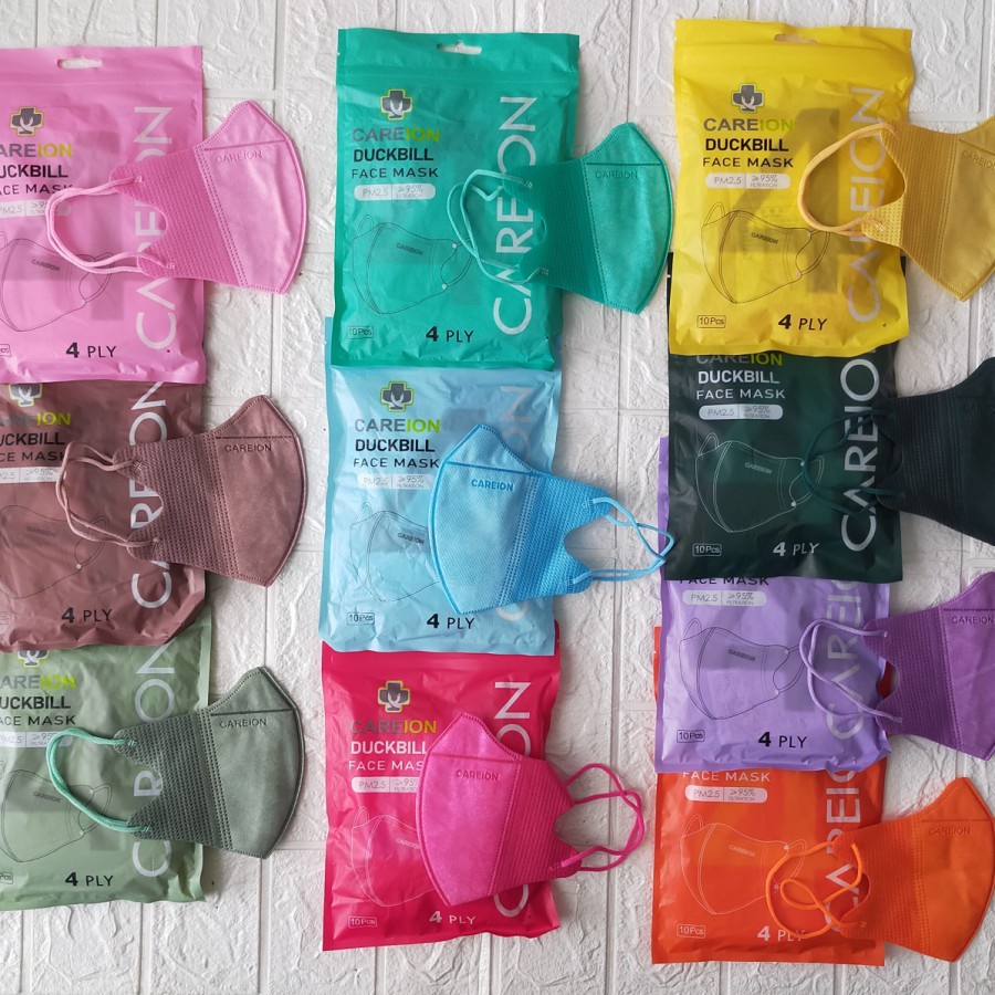 MASKER DUCKBILL 50 Pcs 4ply & isi 10 MASKER DUCKBILL CAREION SENSI MIX WARNA WARNI FACE MASK EARLOOP