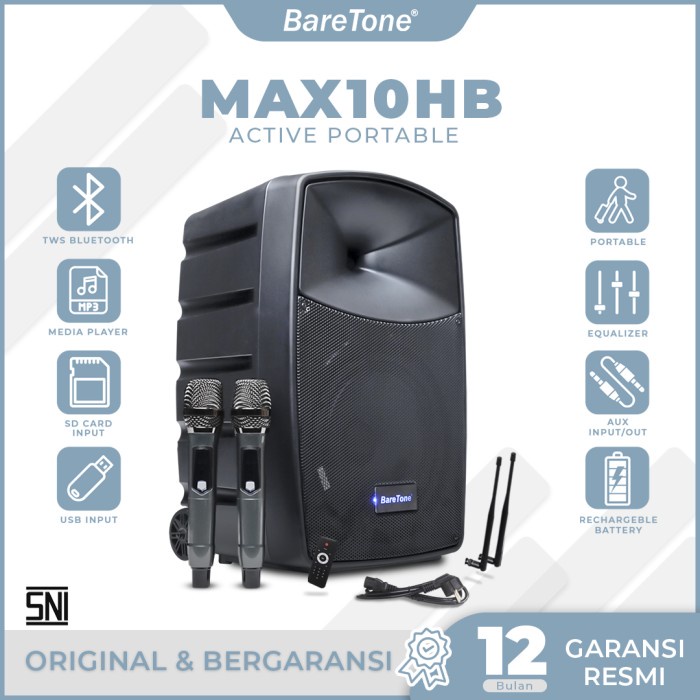 BareTone Speaker Portable MAX10HB Speaker Bluetooth 10 Inch