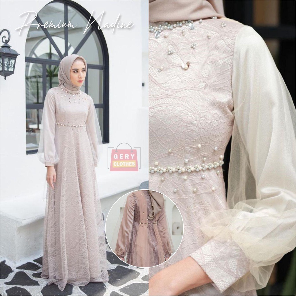 GAMIS NADINE FASHION MUSLIM WANITA FULL LACE BROKAT GAUN PESTA MEWAH KONDANGAN ELEGAN LEBARAN