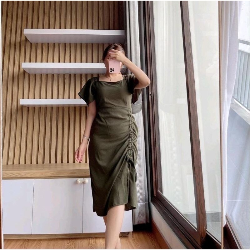 NATAL DRESS MIDI SERUT LENGAN PENDEK SABRINA DRESS WANITA