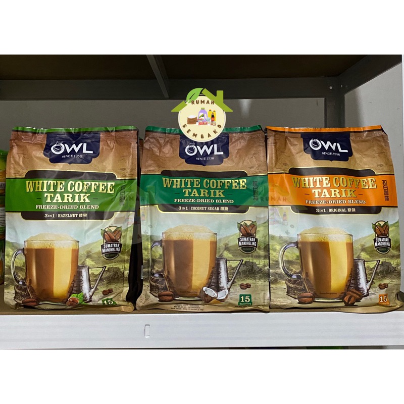 

COD OWL White Coffee Tarik 3in1 Coconut Sugar, Hazelnut, Original isi 15 Sachet x 36 g Made in Malaysia