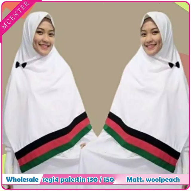 Hijab Palestina Size 130 x 130 cm Putih Segi Empat Krudung Palestine Jilbab Jumbo