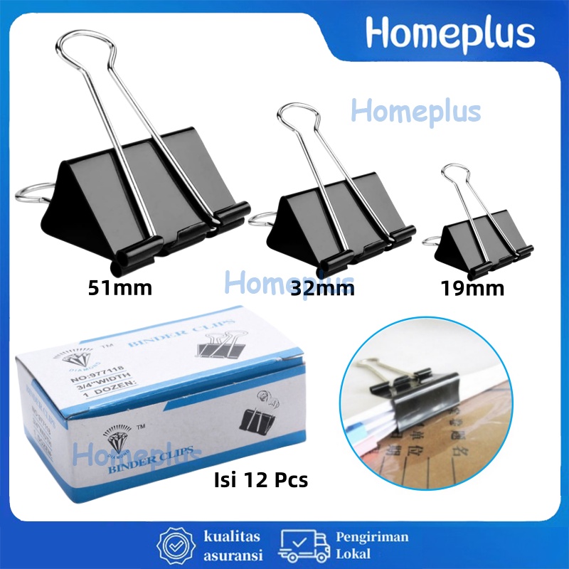 

HomePlus Binder Clip Hitam 1 Pak Isi 12 Pcs 19mm 32mm 51mm Klip Penjepit Kertas Logam Folder Kertas Tes Binder Clip Penjepit Kertas
