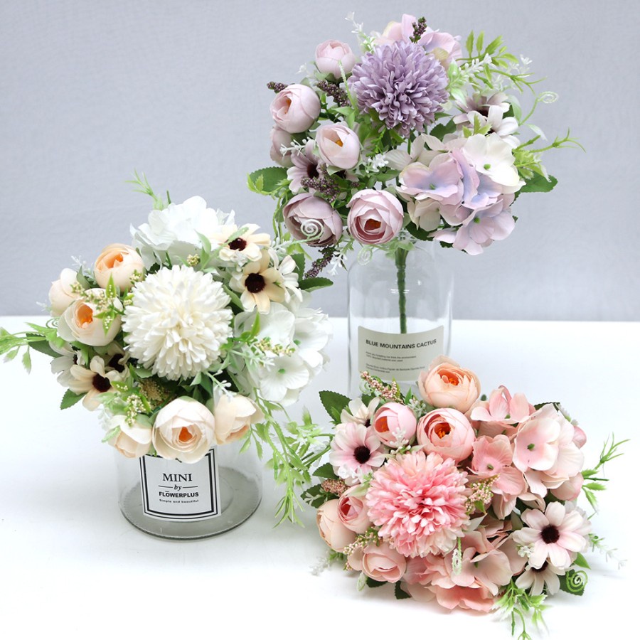 Bunga Hydrangea Mix Daisy Peony Krisan Aster / Artificial Flower Bouquet / Tanaman Plastik Hias Deko
