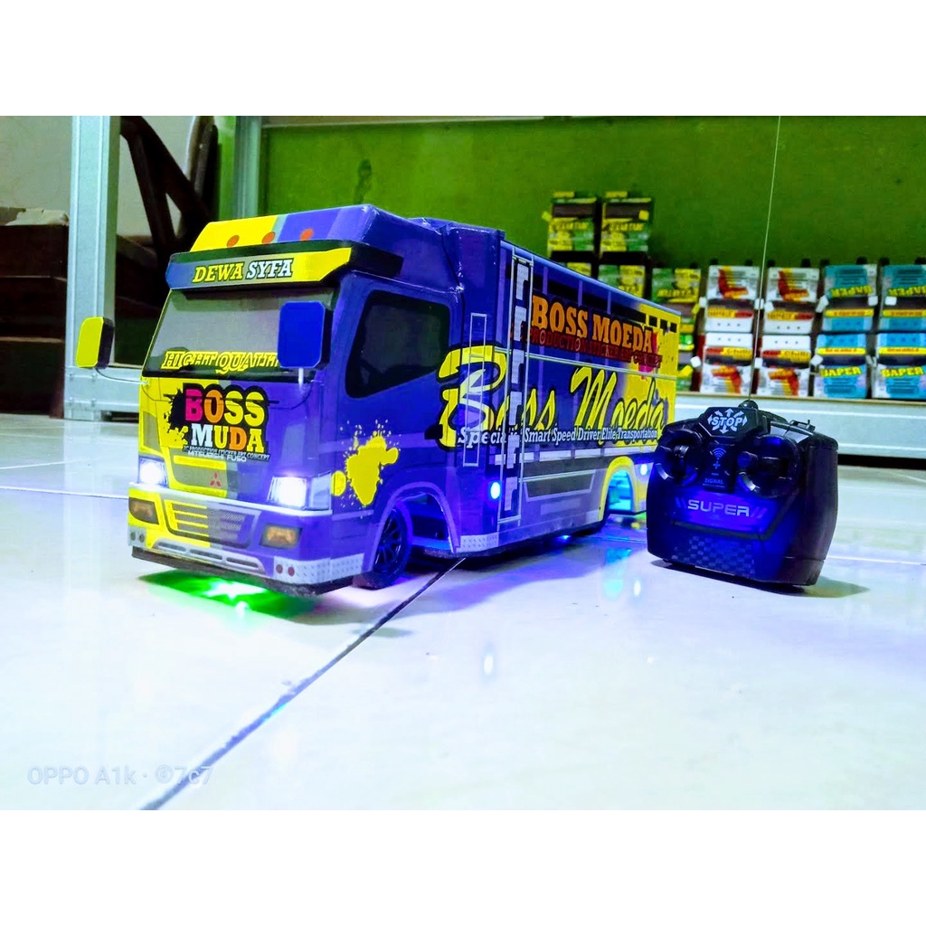 miniatur truk oleng remot control RC full lampu + bonus terpal