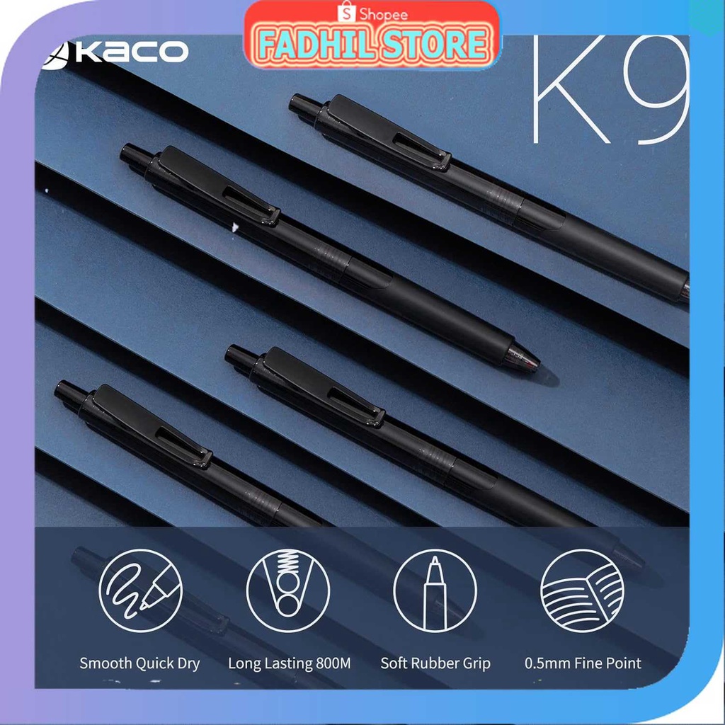

FS - Kaco Pena Pulpen Gel 0.5mm Double Bead Pen Quick Dry Black Ink 1 PCS - K9