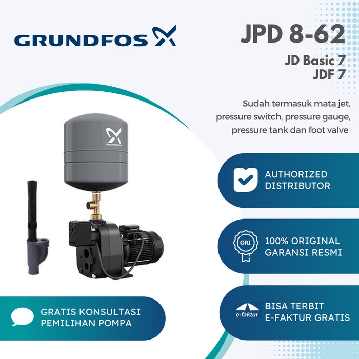Pompa Air Jet Pump 50 Meter Grundfos JPD 8-62 PT-V