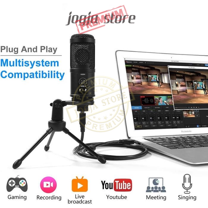 Marsnaska Microphone Condenser USB Mic DJ Live Recording dg Stand BM65