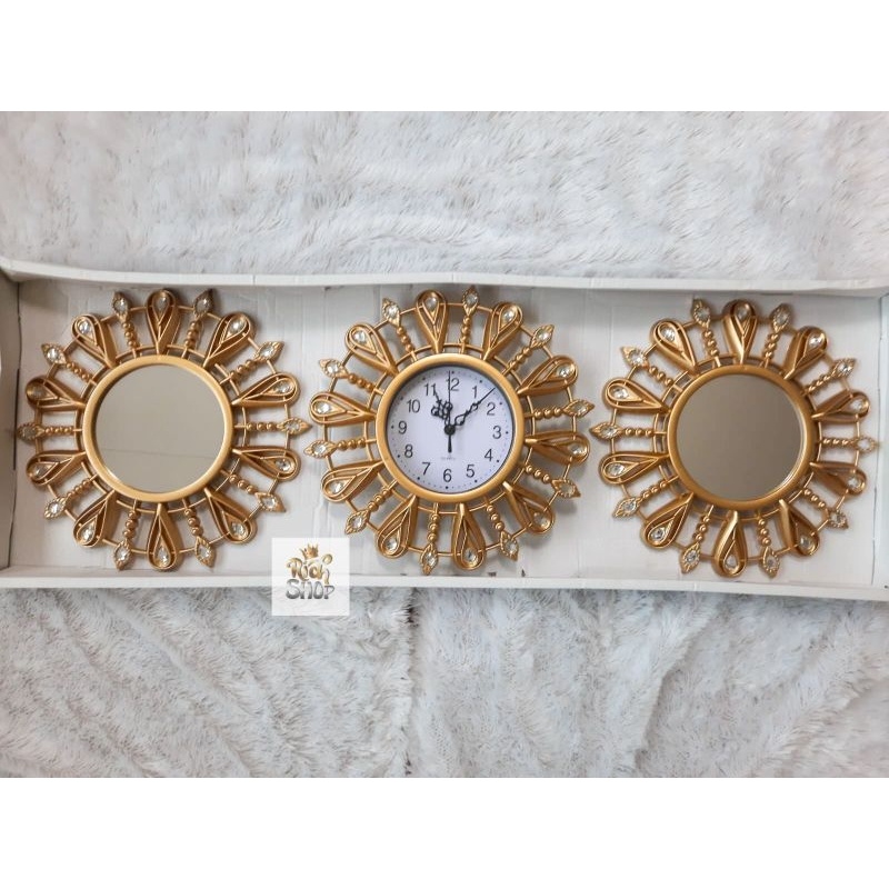 Jam Dinding Cermin Set Isi 3 Hiasan Wall Decor