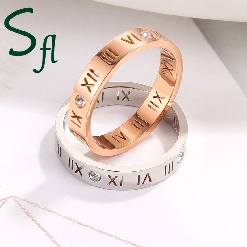 SFL 925 Cincin Perak Berlapis Platinum K Angka Romawi Emas