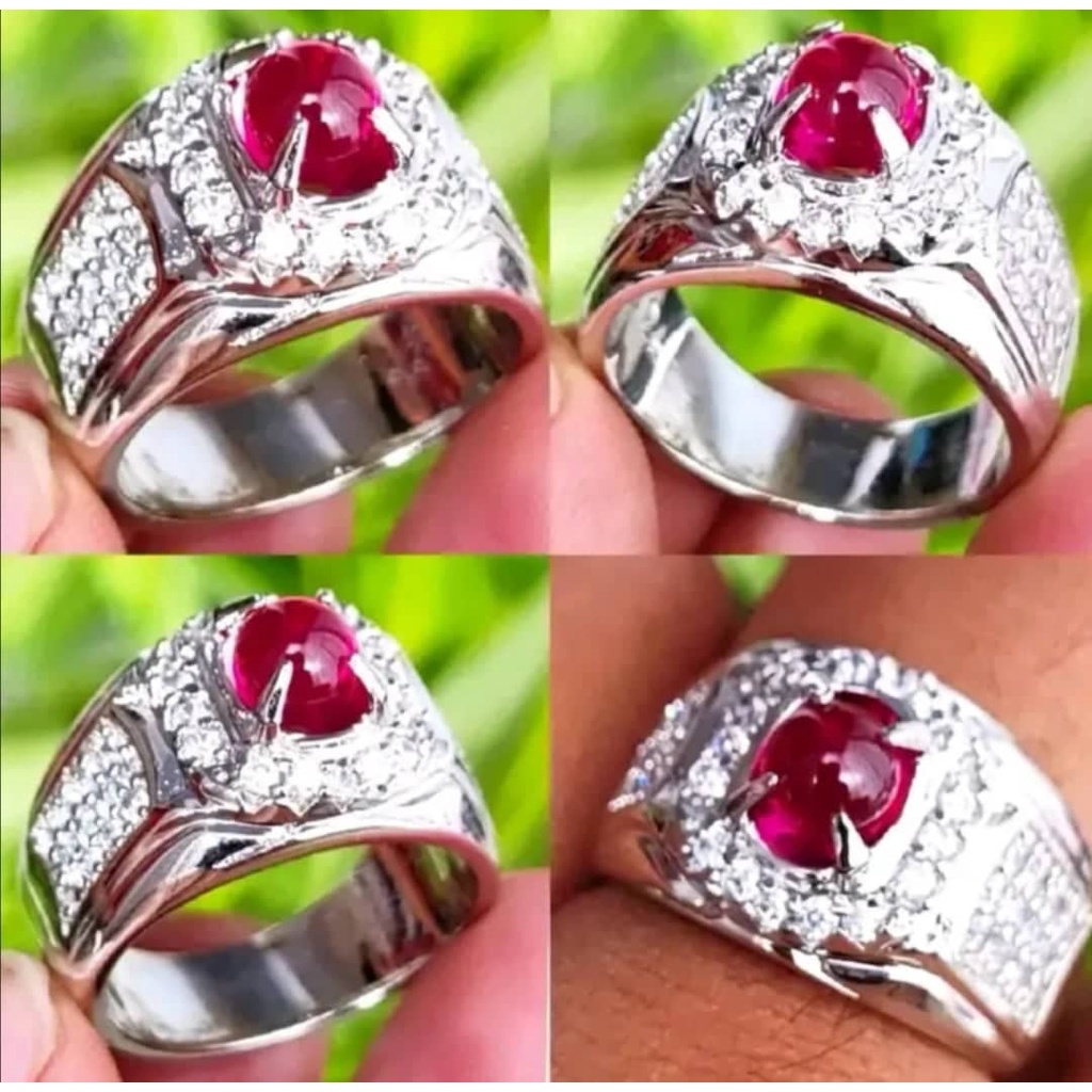 Cincin Batu Pria Merah Siem Mustika Lipan Merah Kristal Ring Mikro