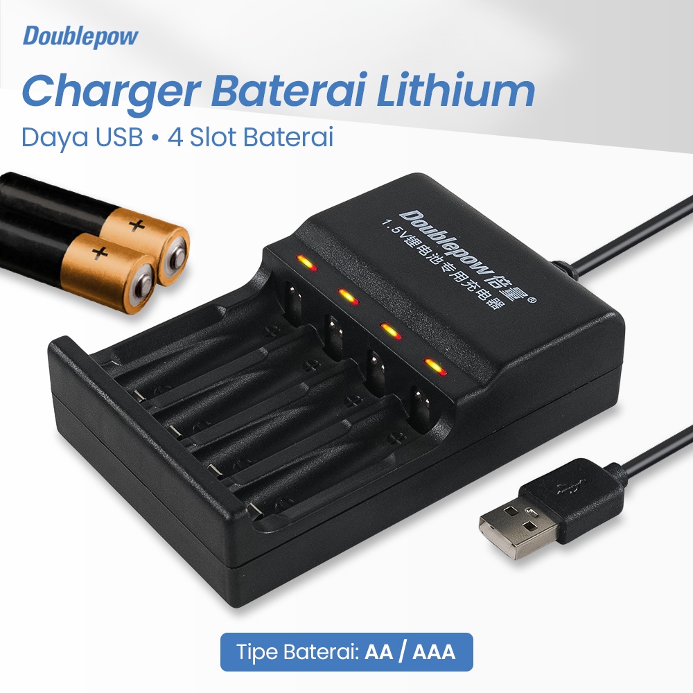 DOUBLEPOW USB-Powered Charger Baterai 4 Slot AA/AAA 1.5V