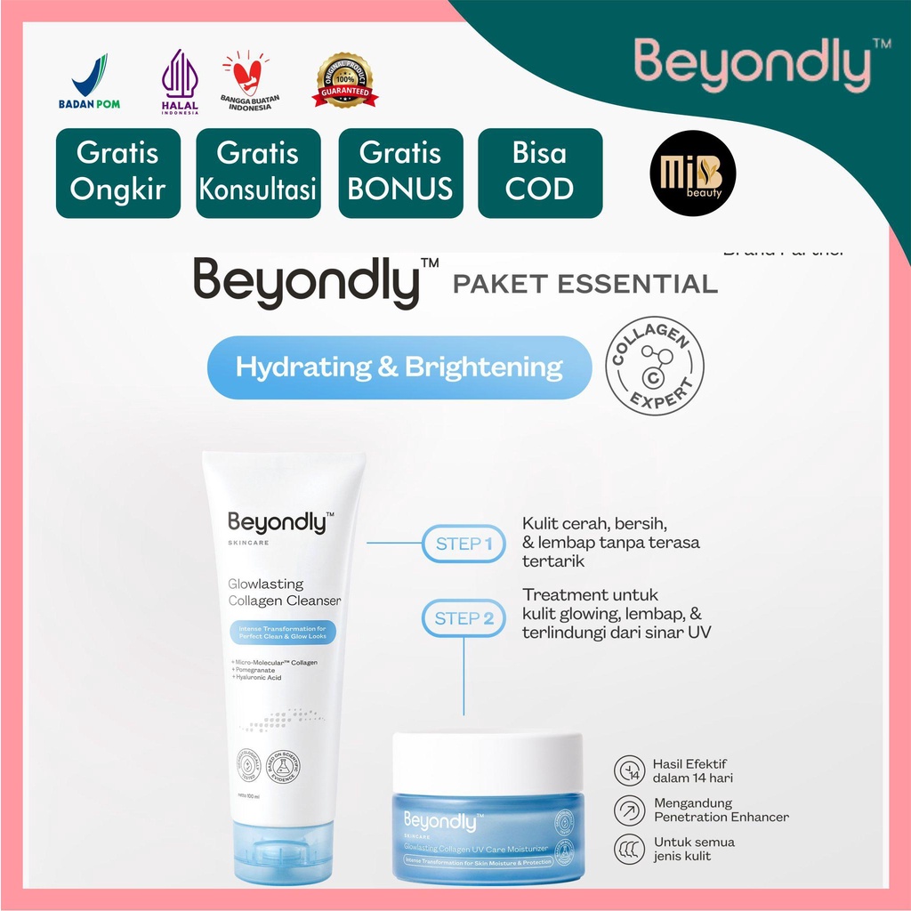 BEYONDLY paket Esential Glowlasting Collagen UV Care Moisturizer Collagen Cleanser