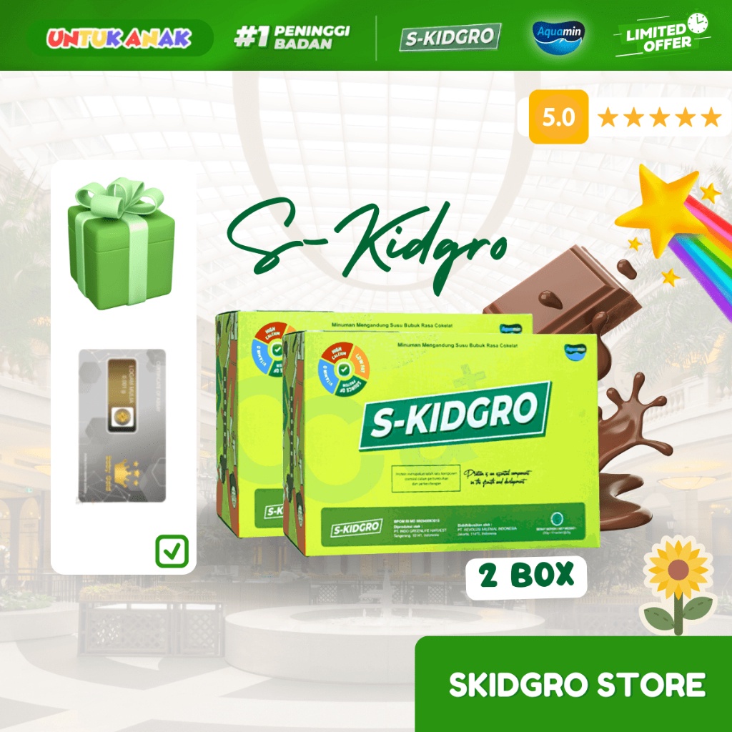 

S-KIDGRO PENINGGI BADAN ANAK SUSU SKIDGROW FULL KALSIUM PROTEIN & DHA ( 2 BOX ISI 20 SACHET ) FREE MINI EMAS! BISA COD! ORY