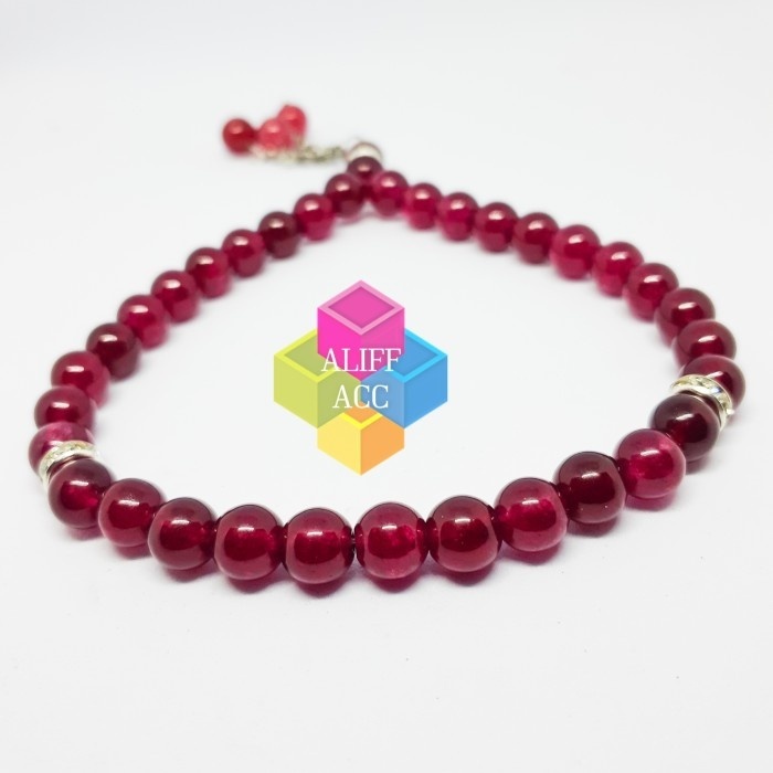TASBIH BATU NATURAL AKIK YAMAN MERAH 33 BUTIR 8MM ASLI