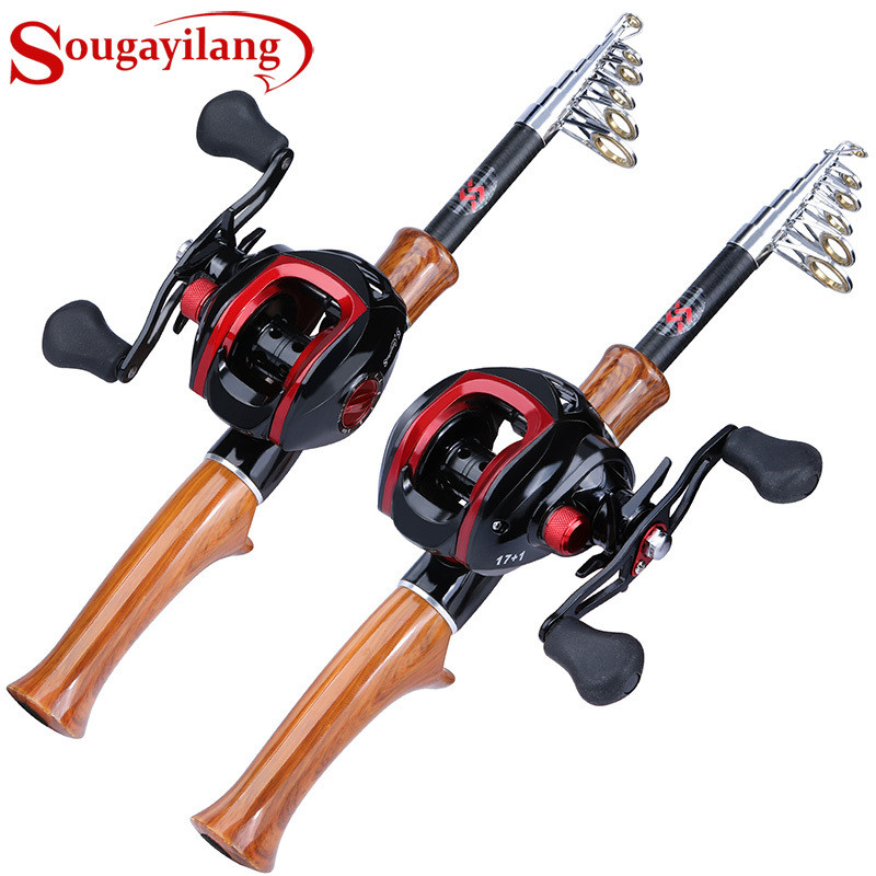 Sougayilang Fishing Rod and Reel Combo 1.6m Carbon Fiber Casting Fishing Rod and 17+1 BB 7.1:1 Gear 
