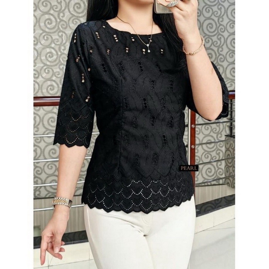 DF45  BLUS KATUN BOLONG PUTIH HITAM