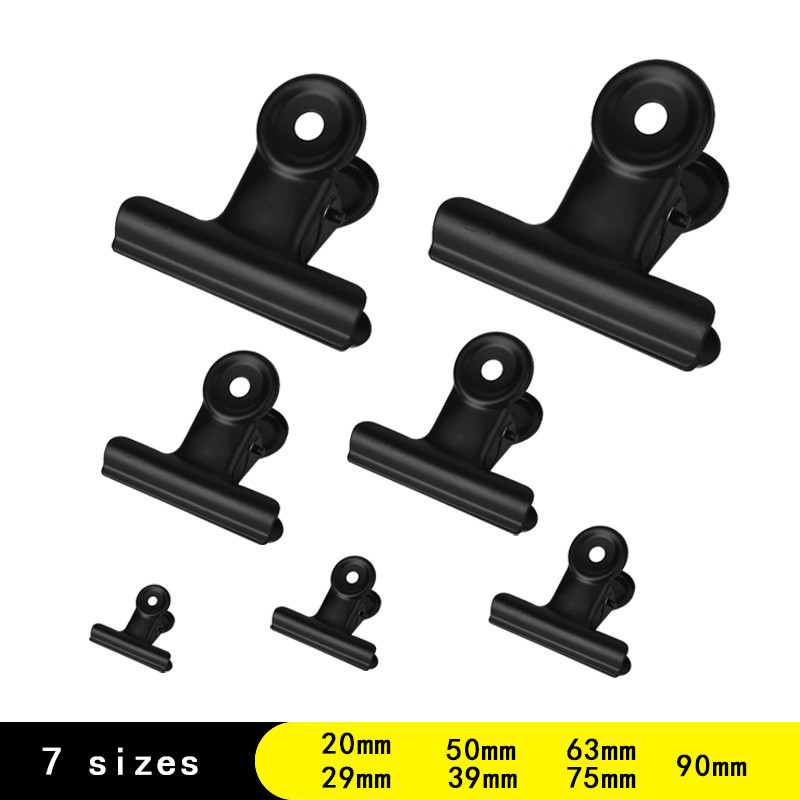 

5PCS Metal Paper Clip 20 29 39 50 63 75 90mm Foldback Metal Binder Clips Black Grip Clamps Paper Document Office School Statione