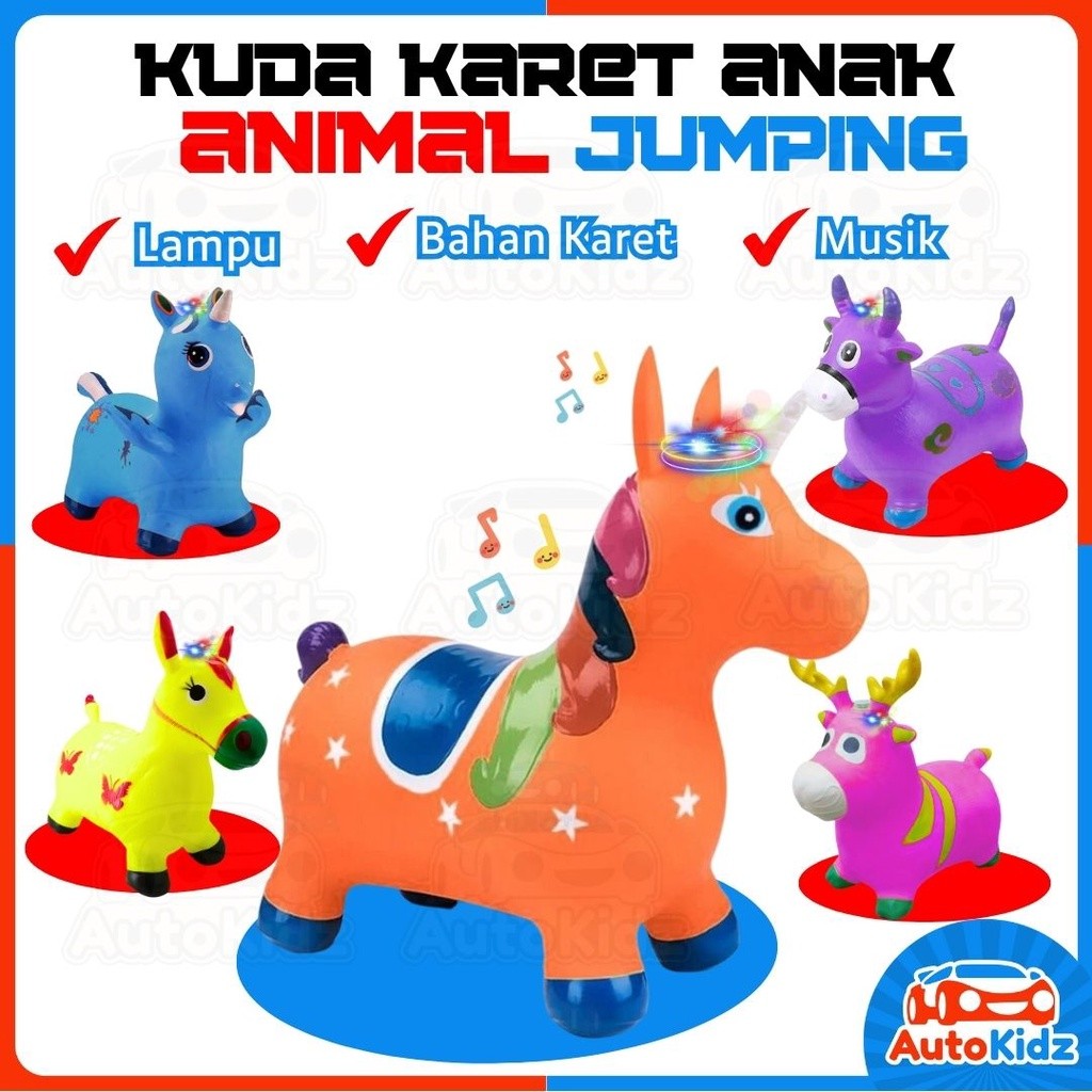 FGH77 Jumping Animal Kuda Kudaan Karet Mainan Anak Unicorn Sapi Rusa Kijang Binatang Genjot Bouncer 