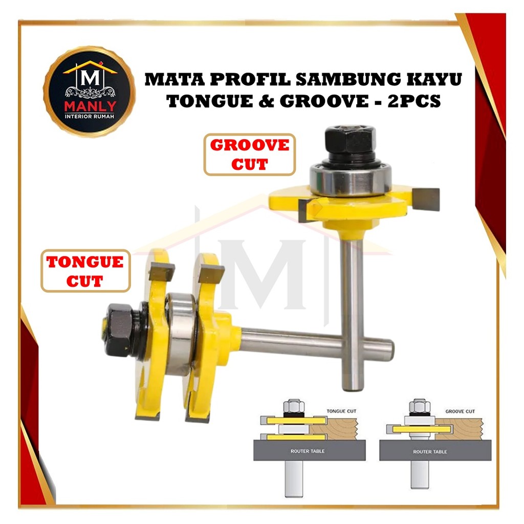 Mata Profil Tongue & Groove Shank 2pcs 6mm 47.6mm Untuk Pengerjaan Kayu & Groove As Mata profil kayu