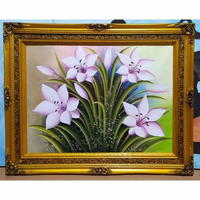"E.SYO" - READY STOCK Lukisan Bunga lili asli dari kanvas harga hanya lukisan nya saja 60x80 - L.1