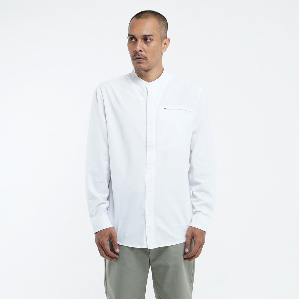 MGee Baju Koko Pria Putih Kemeja Koko Muslim Lengan Panjang Shirt Autus C062 White