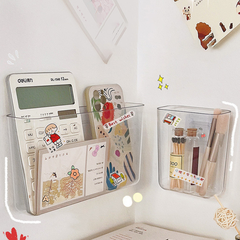 

Transparent Wall Storage Box Wall-mounted No Punch Bedside Racks Home Key Cosmetic Hanging Wall Mounted Organizer Storage Box