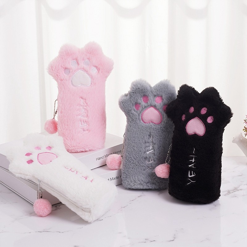 

Kawaii Cat Paw Design Pencil Case Soft Large Capacity Pencil Pouch Portable Zipper Bag Korean Stationery Office Supplies
