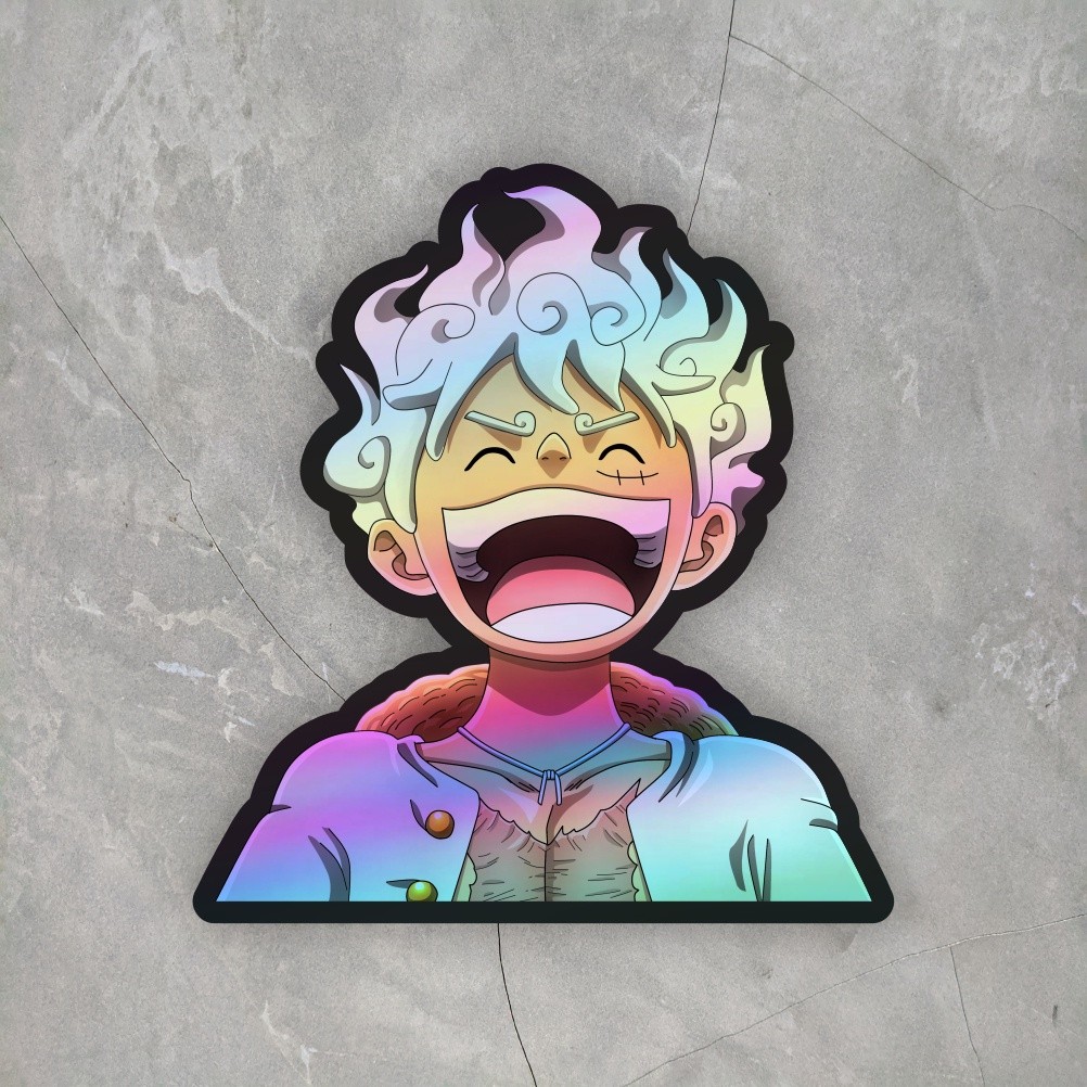 

Stiker Anime Hologram Luffy Gear 5 sticker case hp & laptop ukuran 7 cm